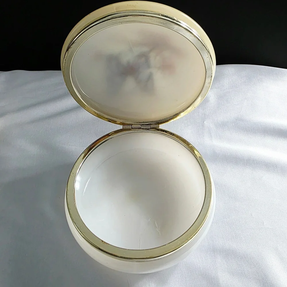 Vintage Italian Alabaster Butterfly Trinket Box Yellow Vanity Jar‎ Keepsake Box